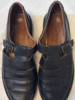 Josef Seibel Men’s 13 Black Leather Fisherman Sandals EU 47